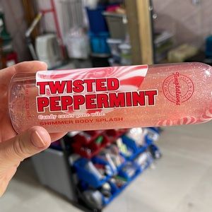 Vintage twisted peppermint B&BW shimmer body splash.